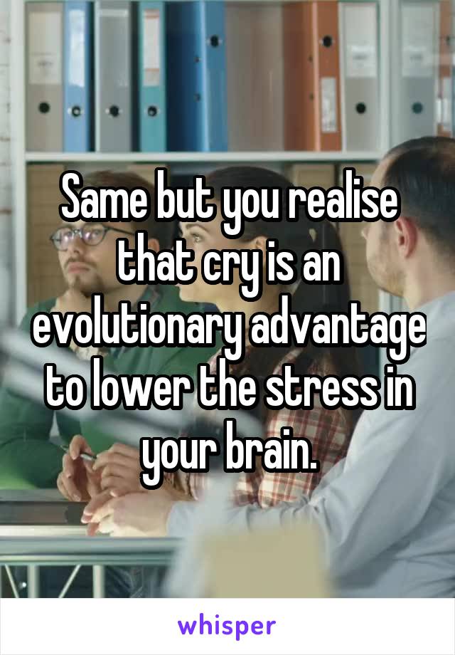 Same but you realise that cry is an evolutionary advantage to lower the stress in your brain.