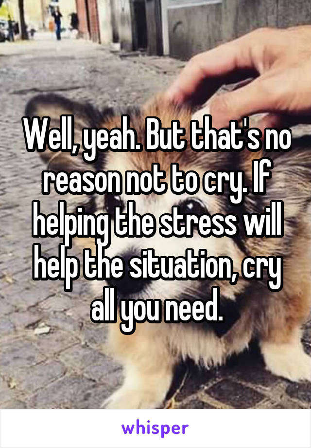 Well, yeah. But that's no reason not to cry. If helping the stress will help the situation, cry all you need.