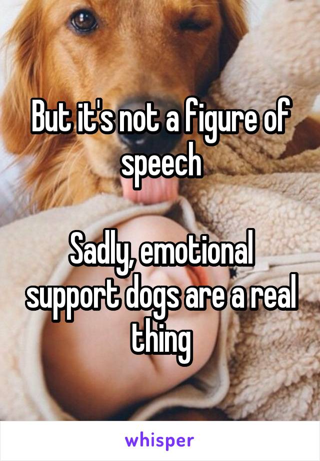 But it's not a figure of speech

Sadly, emotional support dogs are a real thing