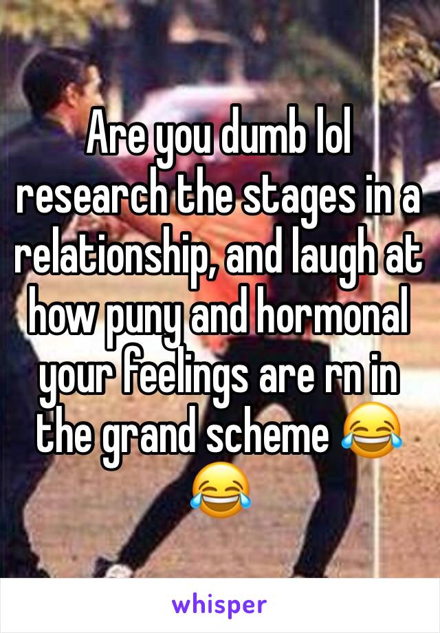 Are you dumb lol research the stages in a relationship, and laugh at how puny and hormonal your feelings are rn in the grand scheme 😂😂