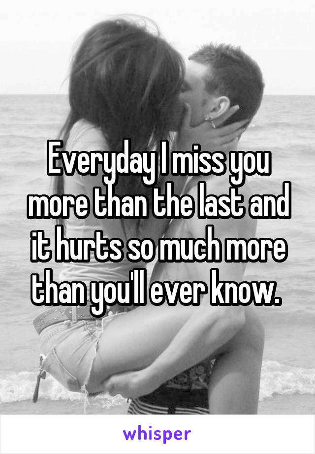 Everyday I miss you more than the last and it hurts so much more than you'll ever know. 