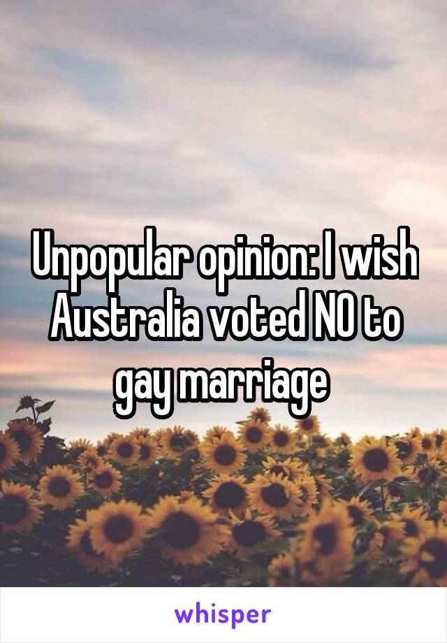 Unpopular opinion: I wish Australia voted NO to gay marriage 