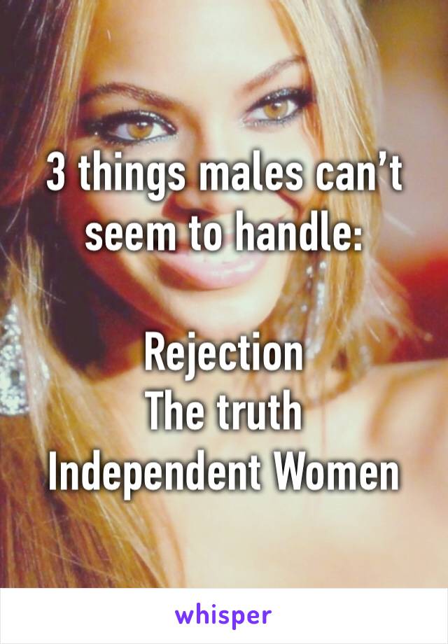 3 things males can’t seem to handle:

Rejection
The truth
Independent Women