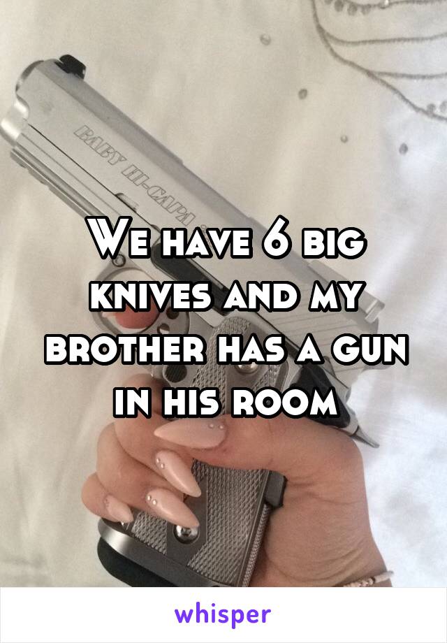 We have 6 big knives and my brother has a gun in his room