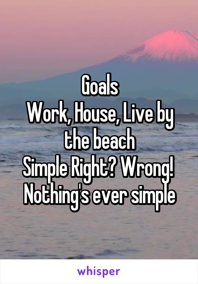 Goals
Work, House, Live by the beach
Simple Right? Wrong! 
Nothing's ever simple