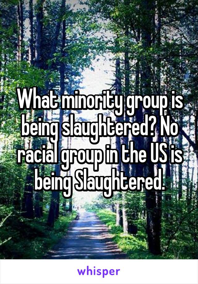 What minority group is being slaughtered? No racial group in the US is being Slaughtered.