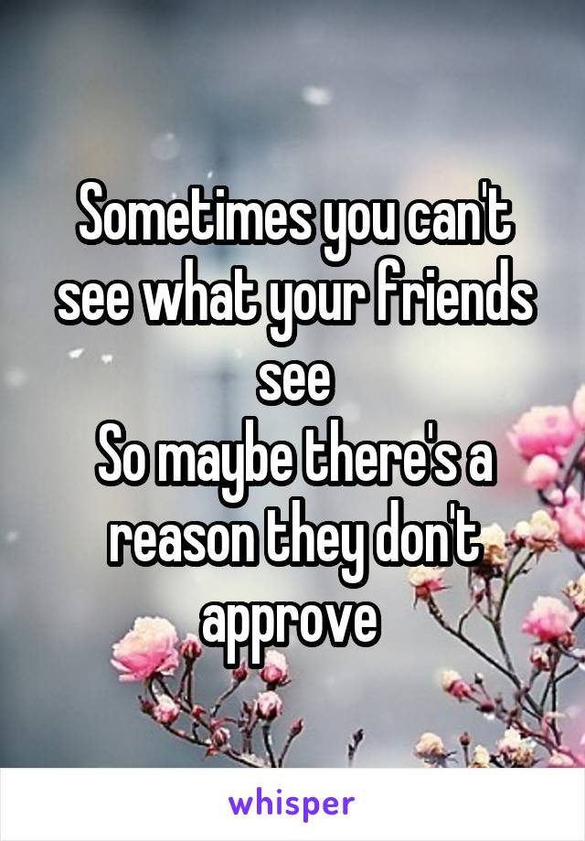 Sometimes you can't see what your friends see
So maybe there's a reason they don't approve 