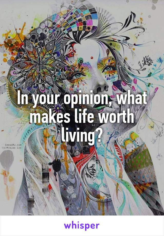 In your opinion, what makes life worth living?