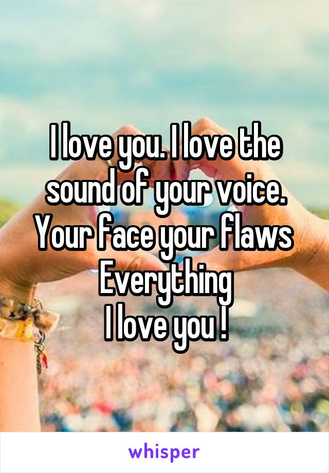 I love you. I love the sound of your voice. Your face your flaws 
Everything
I love you !