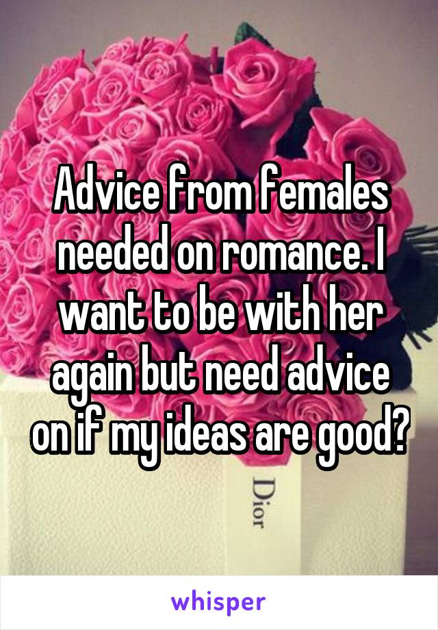 Advice from females needed on romance. I want to be with her again but need advice on if my ideas are good?
