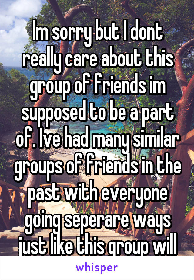 Im sorry but I dont really care about this group of friends im supposed to be a part of. Ive had many similar groups of friends in the past with everyone going seperare ways just like this group will