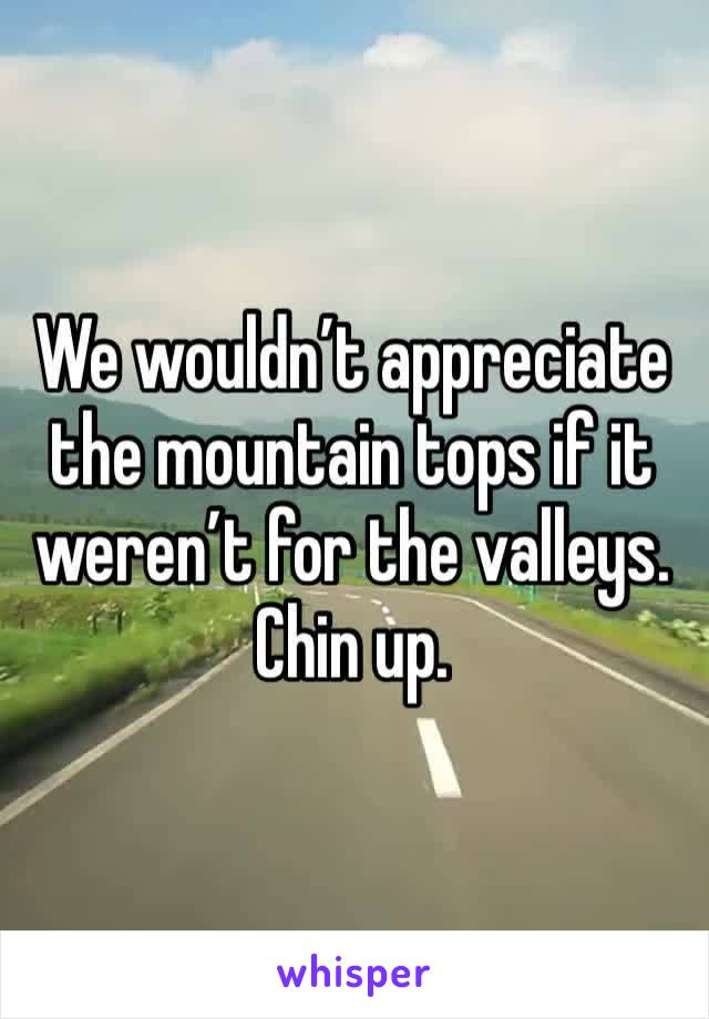 We wouldn’t appreciate the mountain tops if it weren’t for the valleys. Chin up.