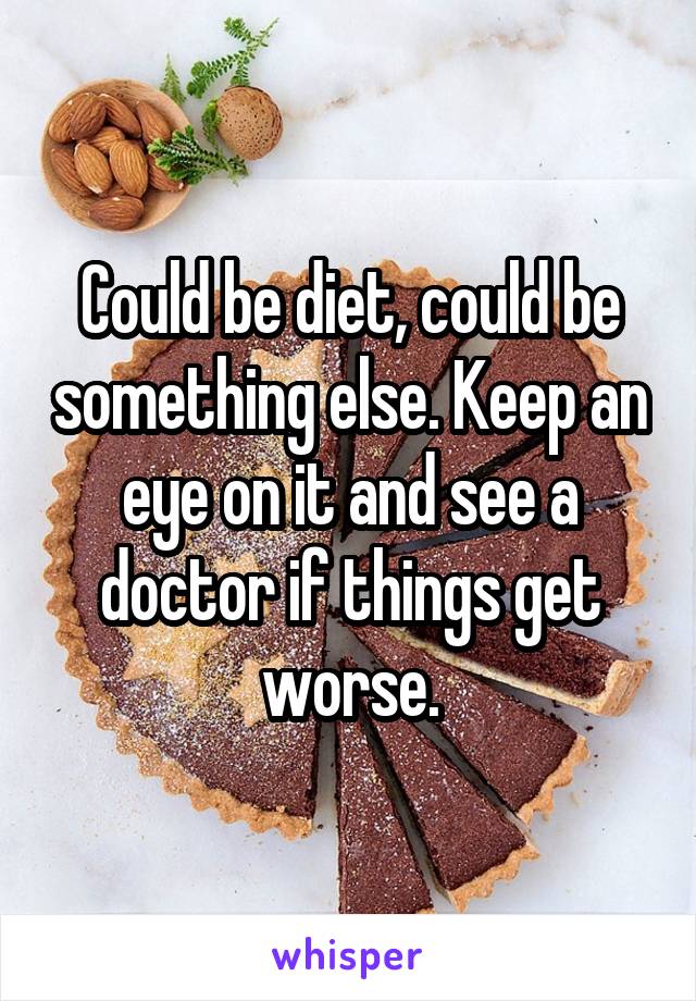 Could be diet, could be something else. Keep an eye on it and see a doctor if things get worse.