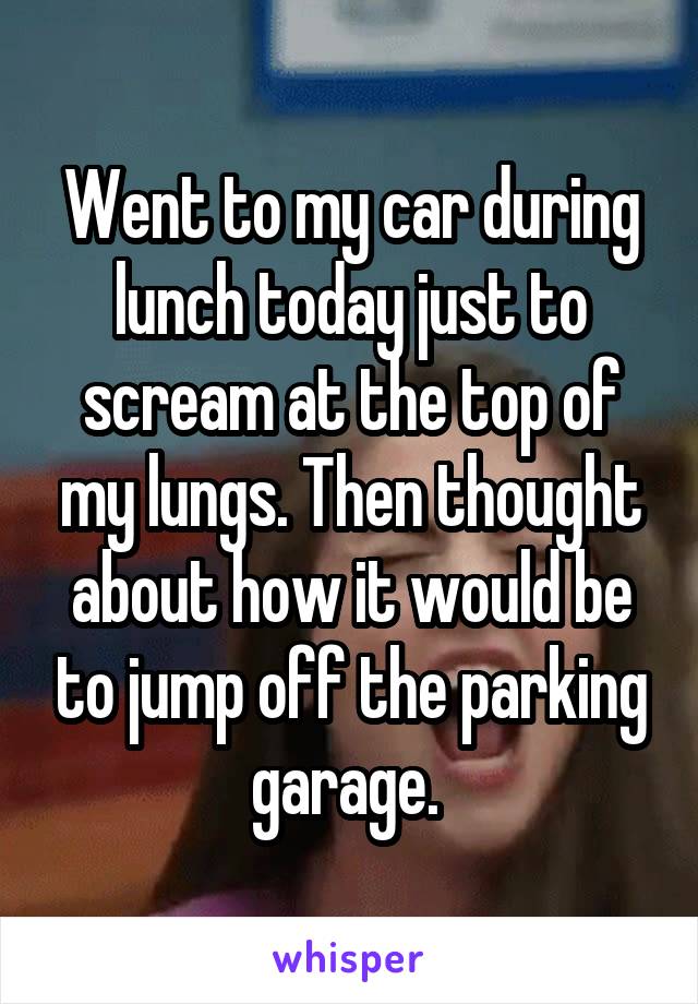 Went to my car during lunch today just to scream at the top of my lungs. Then thought about how it would be to jump off the parking garage. 