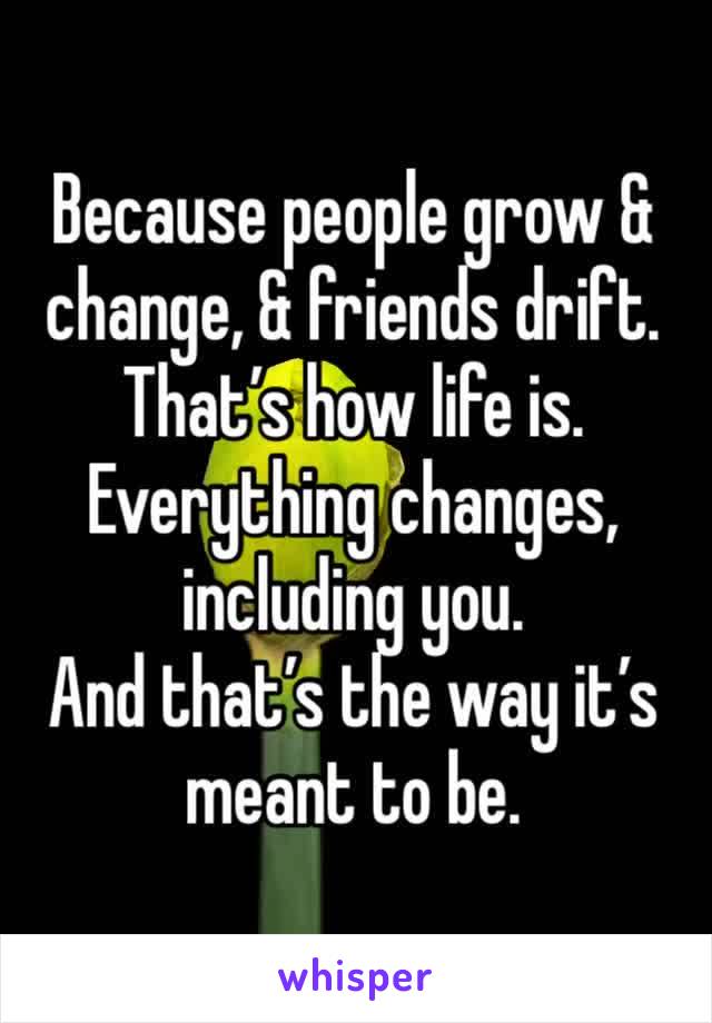 Because people grow & change, & friends drift. That’s how life is. Everything changes, including you.
And that’s the way it’s meant to be.