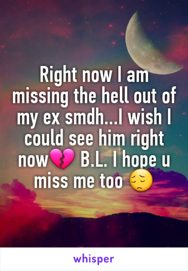 Right now I am missing the hell out of my ex smdh...I wish I could see him right now💔 B.L. I hope u miss me too 😔
