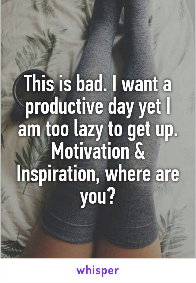 This is bad. I want a productive day yet I am too lazy to get up. Motivation & Inspiration, where are you?