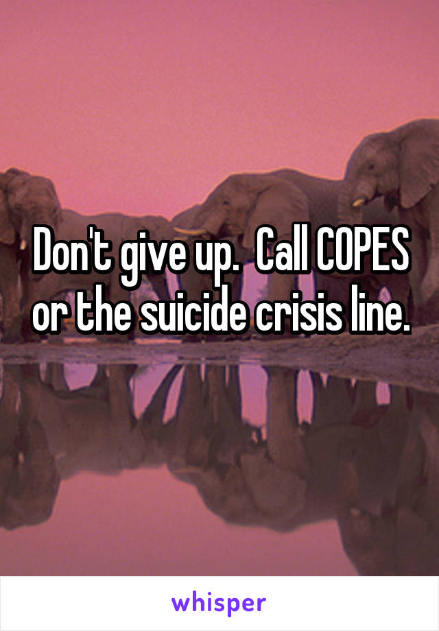 Don't give up.  Call COPES or the suicide crisis line. 