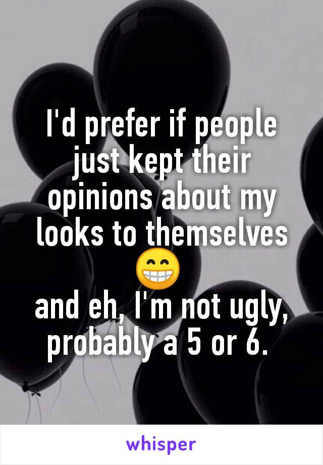 I'd prefer if people just kept their opinions about my looks to themselves 😁 
and eh, I'm not ugly, probably a 5 or 6. 