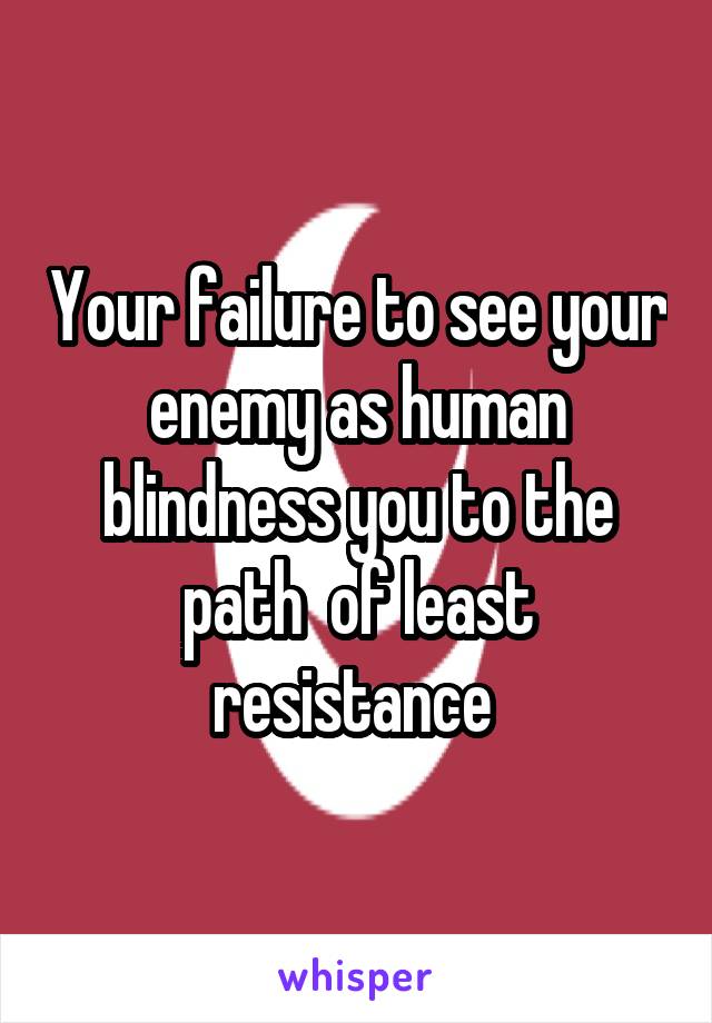 Your failure to see your enemy as human blindness you to the path  of least resistance 
