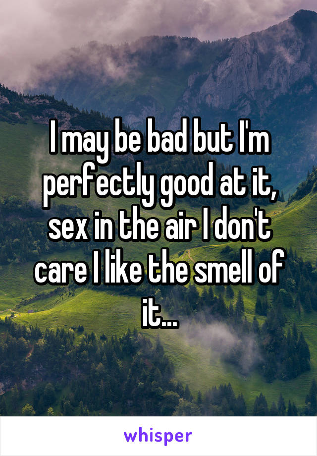 I may be bad but I'm perfectly good at it, sex in the air I don't care I like the smell of it...