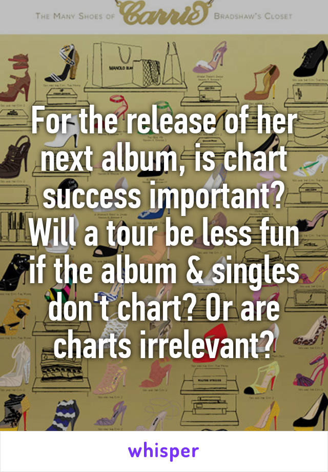 For the release of her next album, is chart success important? Will a tour be less fun if the album & singles don't chart? Or are charts irrelevant?