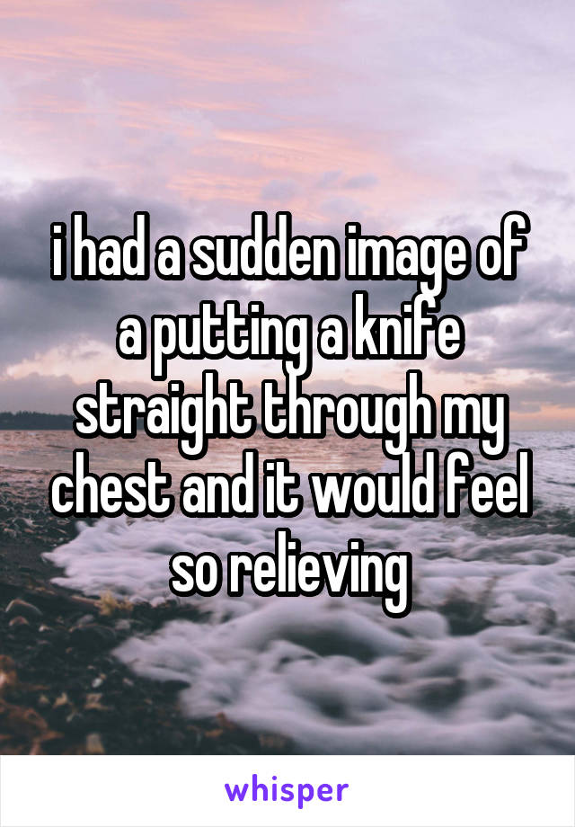 i had a sudden image of a putting a knife straight through my chest and it would feel so relieving