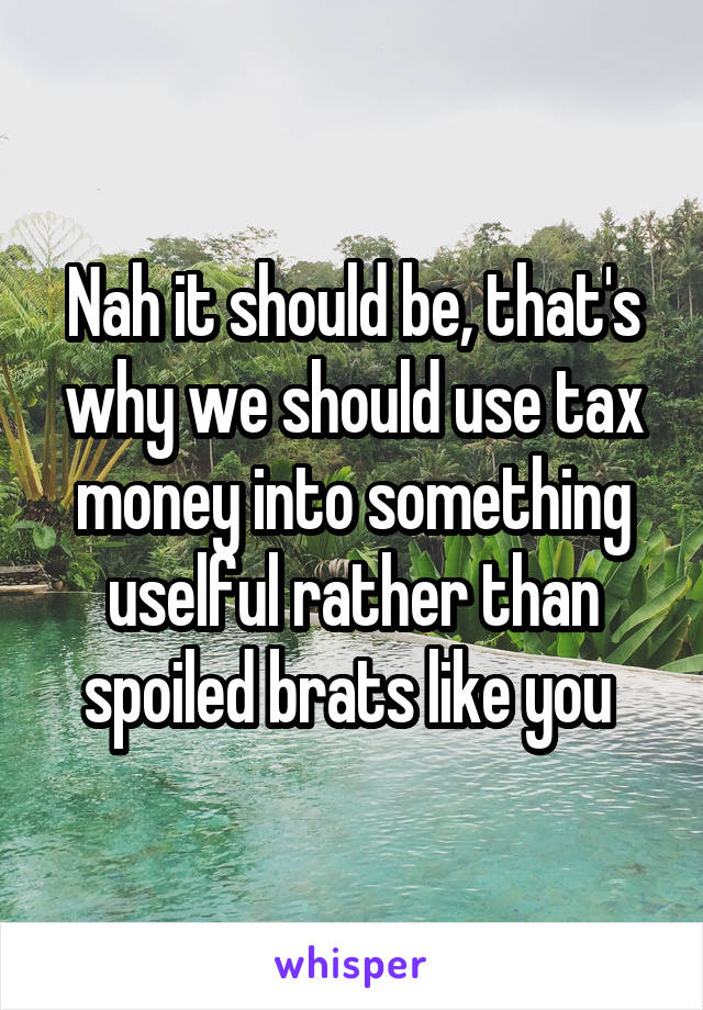 Nah it should be, that's why we should use tax money into something uselful rather than spoiled brats like you 