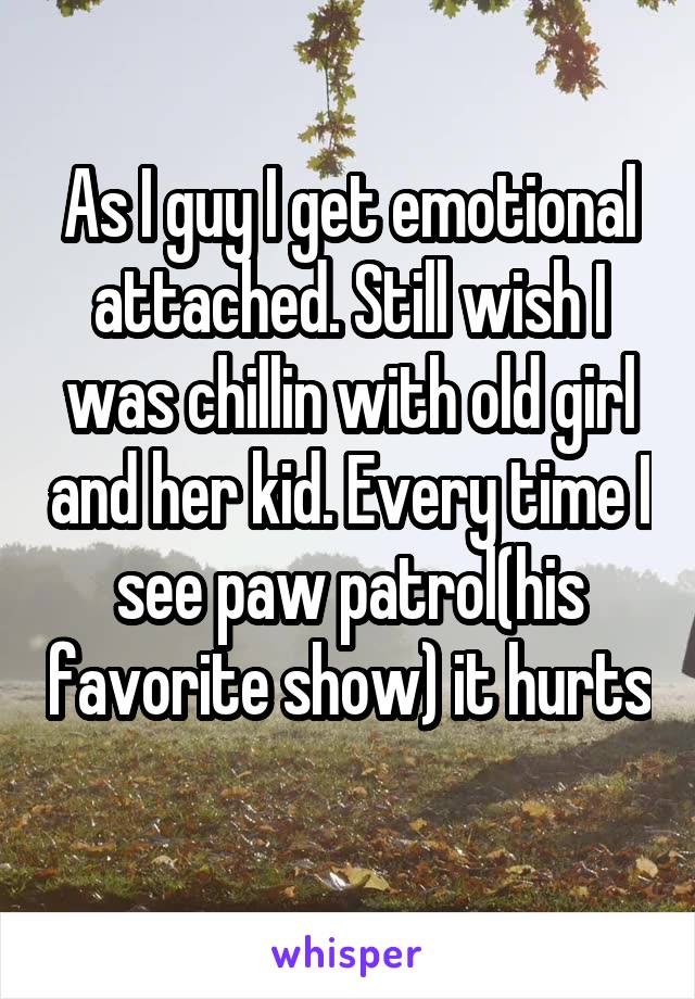 As I guy I get emotional attached. Still wish I was chillin with old girl and her kid. Every time I see paw patrol(his favorite show) it hurts 