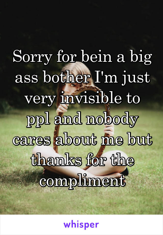 Sorry for bein a big ass bother I'm just very invisible to ppl and nobody cares about me but thanks for the compliment