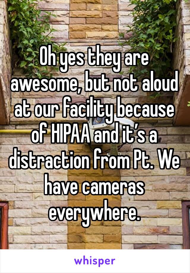 Oh yes they are awesome, but not aloud at our facility because of HIPAA and it’s a distraction from Pt. We have cameras everywhere. 