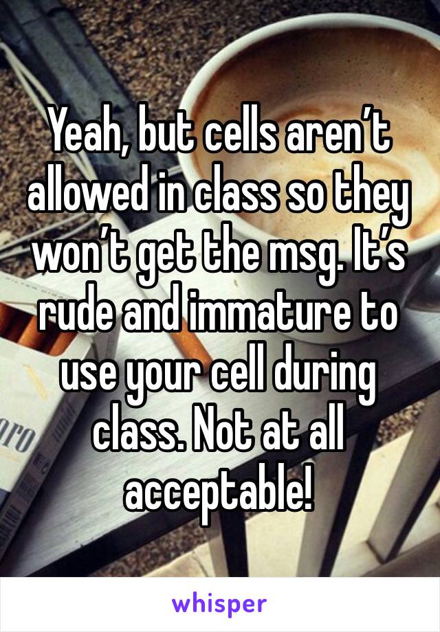 Yeah, but cells aren’t allowed in class so they won’t get the msg. It’s rude and immature to use your cell during class. Not at all acceptable!