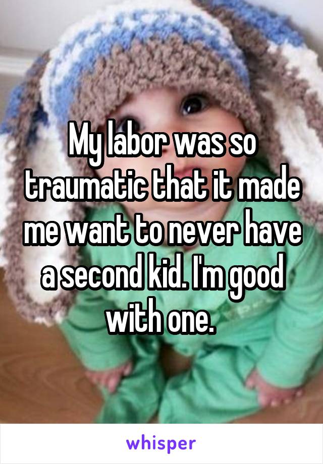 My labor was so traumatic that it made me want to never have a second kid. I'm good with one. 