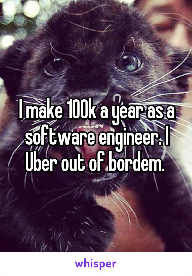 I make 100k a year as a software engineer. I Uber out of bordem. 