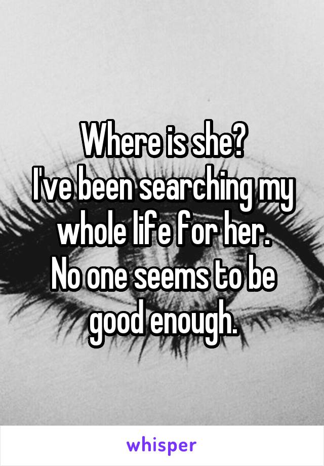 Where is she?
I've been searching my whole life for her.
No one seems to be good enough.