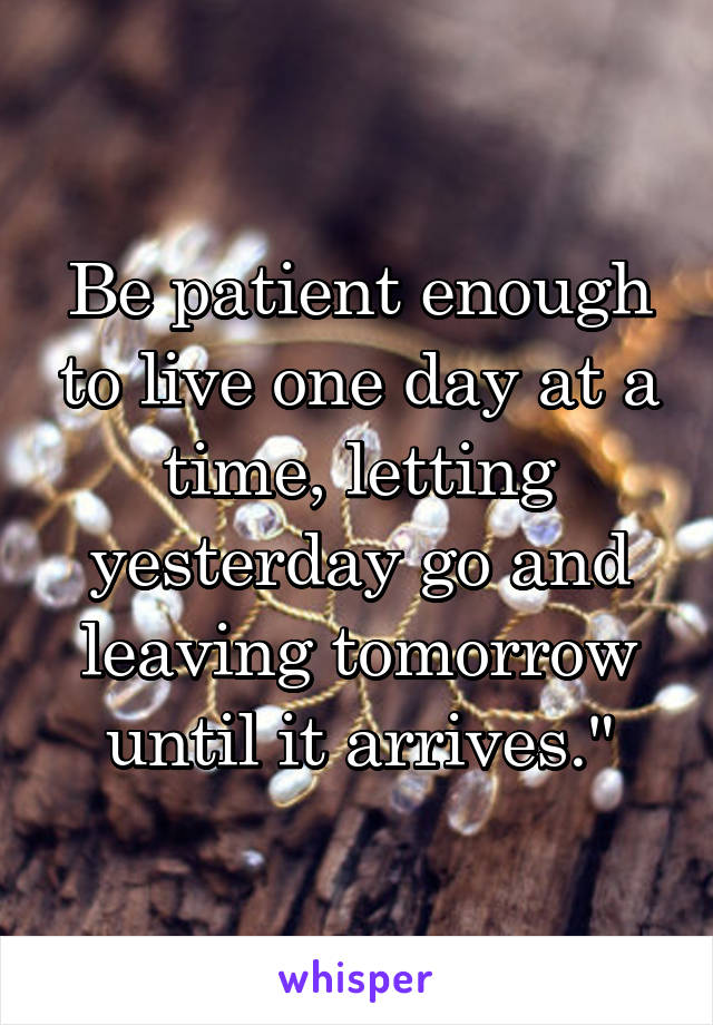 Be patient enough to live one day at a time, letting yesterday go and leaving tomorrow until it arrives."