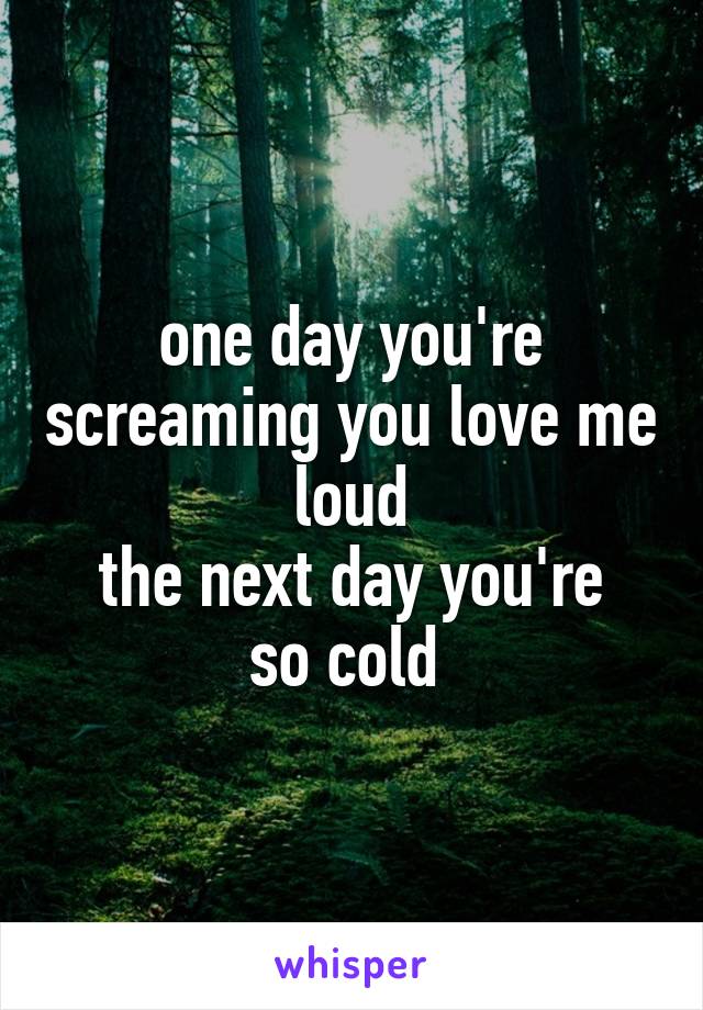 one day you're screaming you love me loud
the next day you're so cold 