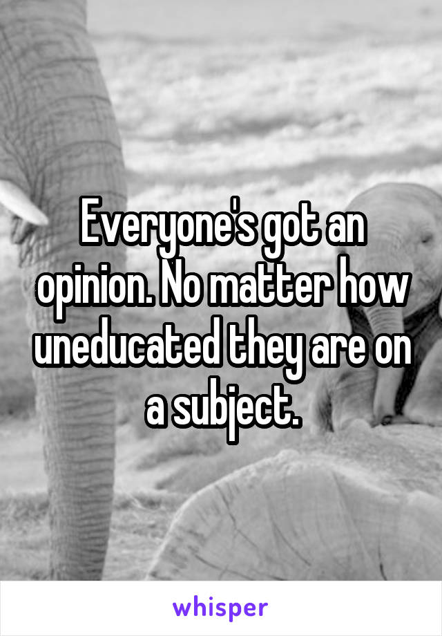 Everyone's got an opinion. No matter how uneducated they are on a subject.