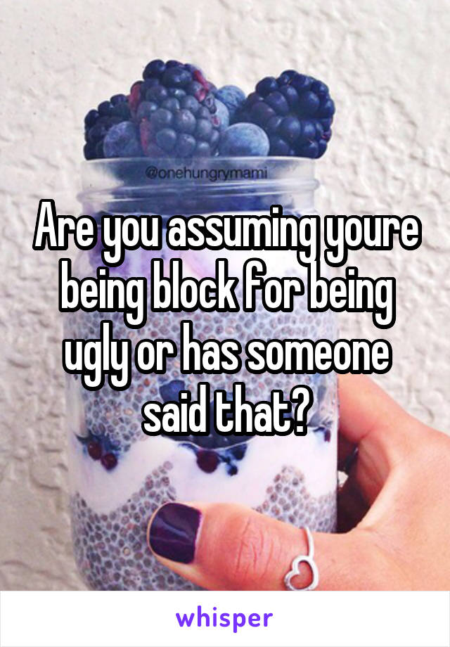 Are you assuming youre being block for being ugly or has someone said that?