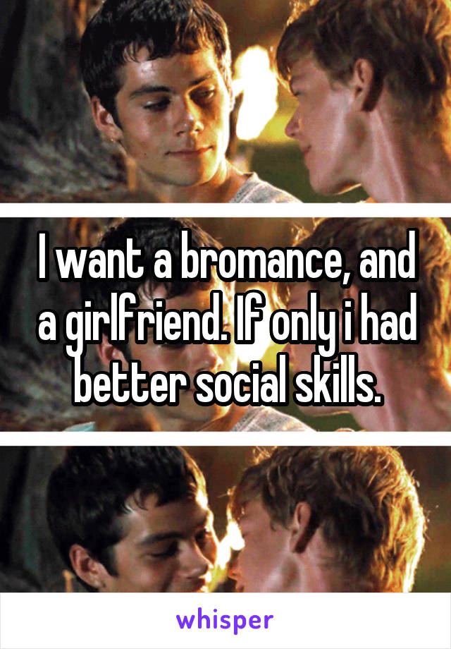 I want a bromance, and a girlfriend. If only i had better social skills.