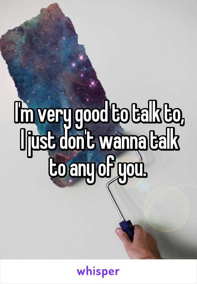 I'm very good to talk to, I just don't wanna talk to any of you. 