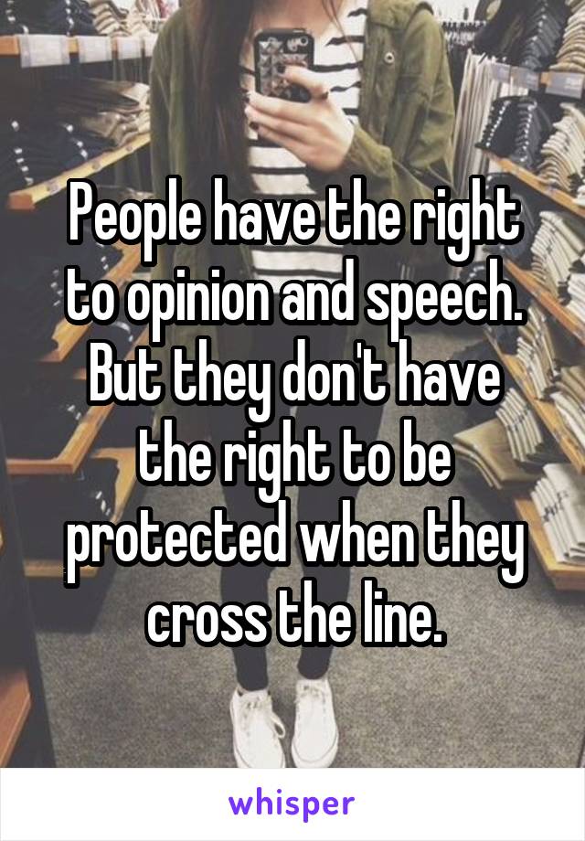 People have the right to opinion and speech.
But they don't have the right to be protected when they cross the line.