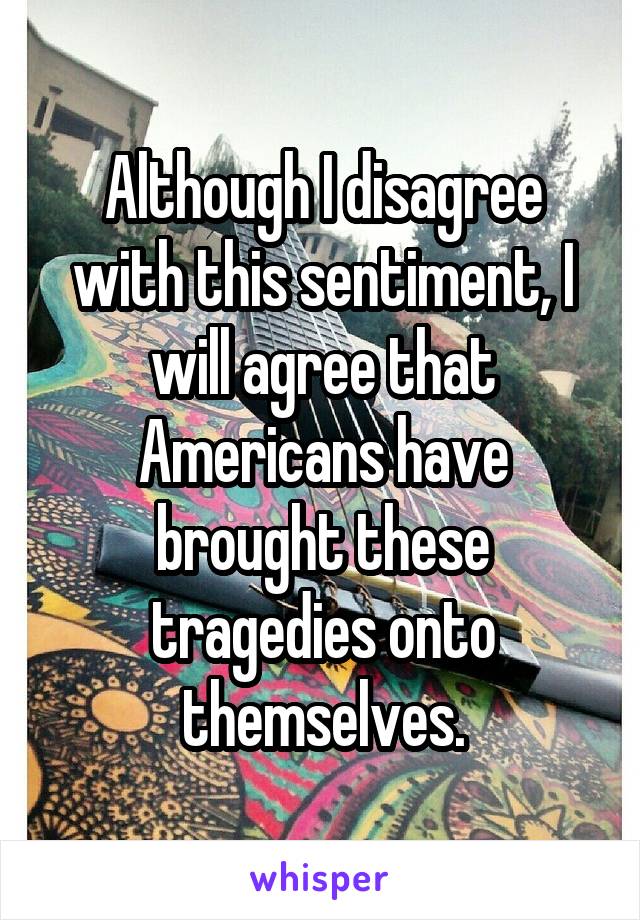 Although I disagree with this sentiment, I will agree that Americans have brought these tragedies onto themselves.