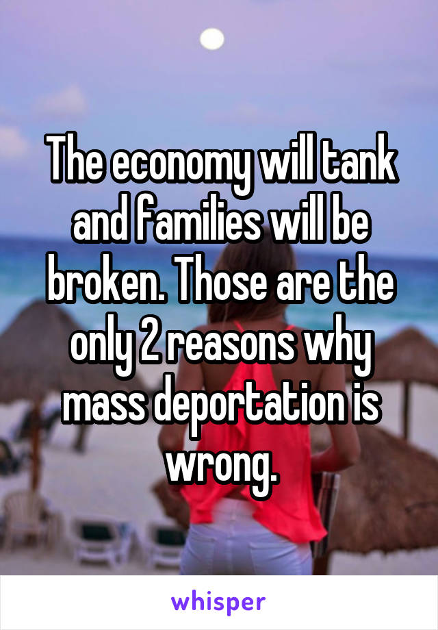 The economy will tank and families will be broken. Those are the only 2 reasons why mass deportation is wrong.