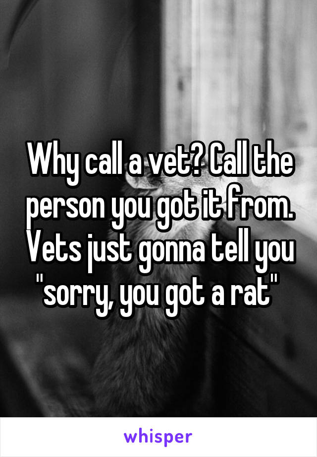 Why call a vet? Call the person you got it from. Vets just gonna tell you "sorry, you got a rat" 