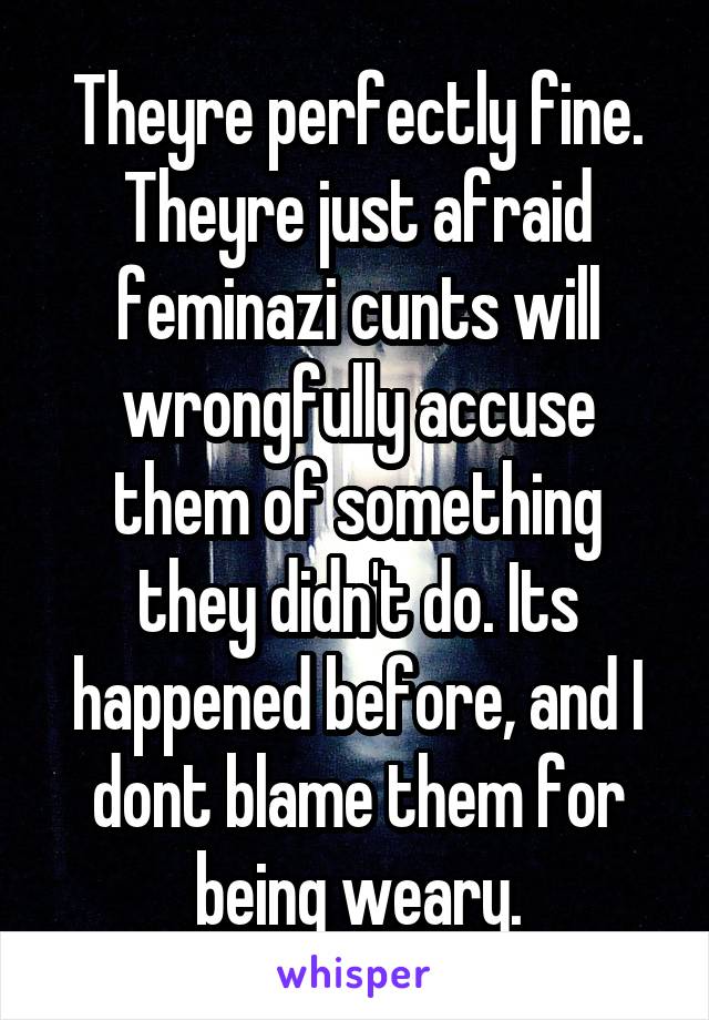 Theyre perfectly fine. Theyre just afraid feminazi cunts will wrongfully accuse them of something they didn't do. Its happened before, and I dont blame them for being weary.