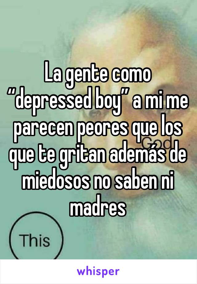 La gente como “depressed boy” a mi me parecen peores que los que te gritan además de miedosos no saben ni madres