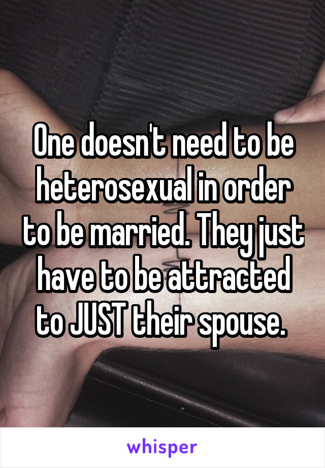 One doesn't need to be heterosexual in order to be married. They just have to be attracted to JUST their spouse. 