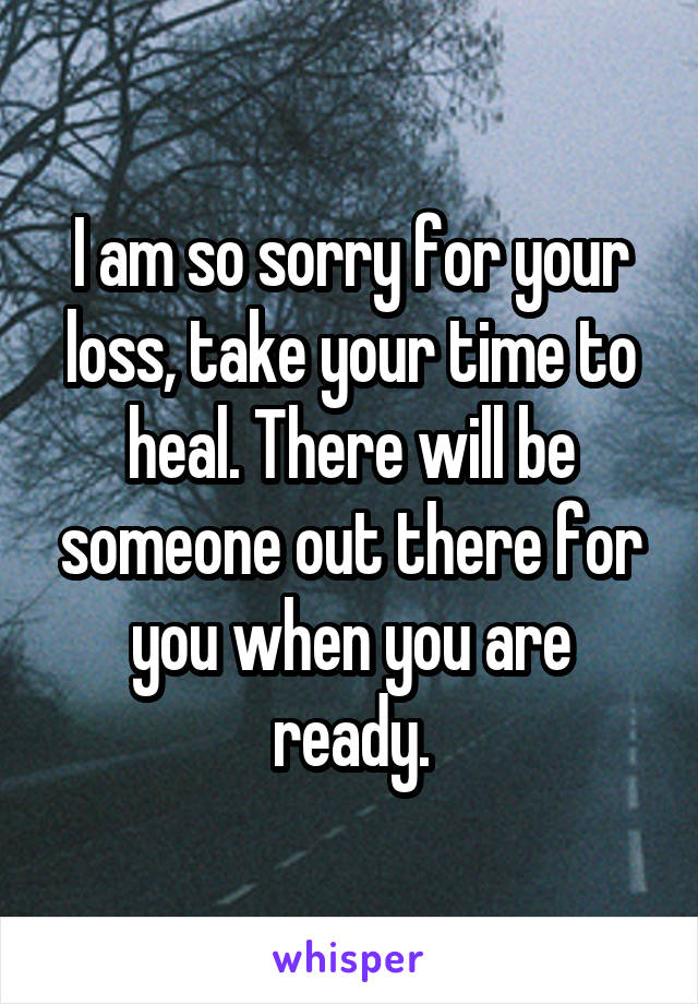I am so sorry for your loss, take your time to heal. There will be someone out there for you when you are ready.