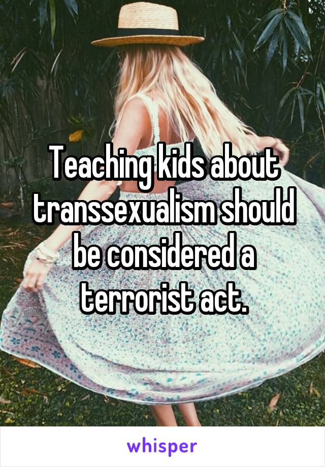 Teaching kids about transsexualism should be considered a terrorist act.